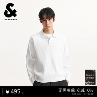 杰克琼斯男装春季毛衣针织衫商务日常纯色潮流polo领长袖上衣