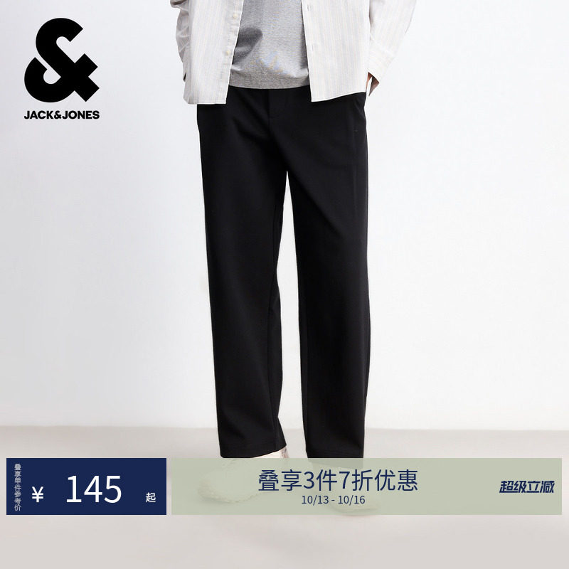 杰克琼斯男装秋季新款黑色卫裤宽松直...