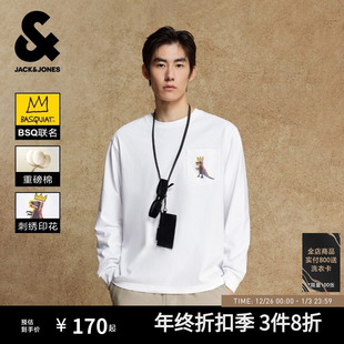秋季 杰克琼斯男装 新款 宽松长袖 贴布口袋打底衫 T恤男士 BSQ联名