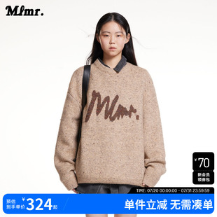 男女同款 长袖 舒适复古风胸前混色提花字母图案毛衣针织衫 MLMR秋季