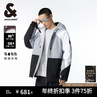 杰克琼斯男装 秋冬新撞色拼接保暖防风反光字母胶印羽绒服上衣外套