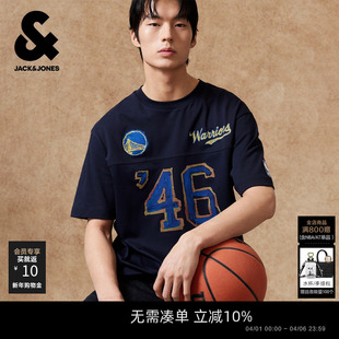 男装 NBA联名 杰克琼斯春夏季 精致数字图案 T恤宽松罗纹圆领短袖