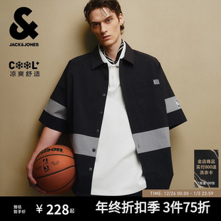秋季 衬衫 时尚 型尖领撞色拼接短袖 外套 潮流舒适宽松版 杰克琼斯男装