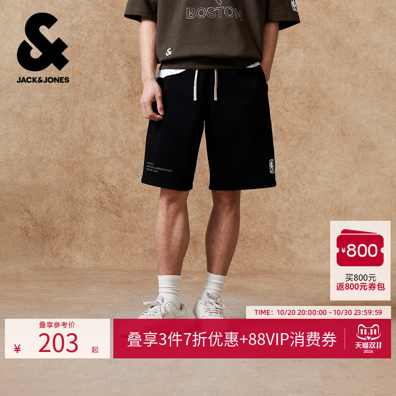 杰克琼斯NBA联名夏季款男装短裤廓形裤两侧插袋后侧皮标22629F011