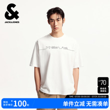 杰克琼斯男装夏季舒适时尚纯棉简约百搭字母刺绣宽松圆领短袖T恤