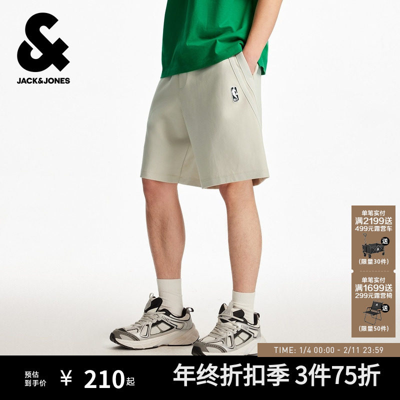 杰克琼斯男装NBA联名款字母印花logo松紧抽绳日常潮篮球短裤冬季