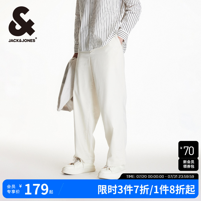 杰克琼斯男装春季新品宽松阔腿基础背部双侧贴袋休闲裤长裤裤子男