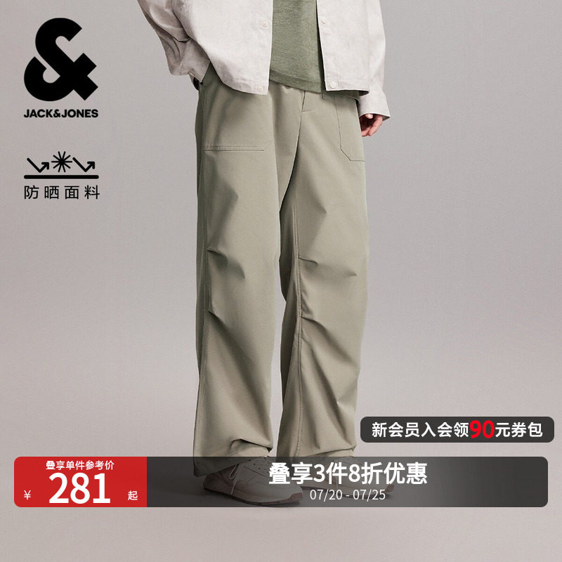 杰克琼斯男装长裤休闲裤百搭舒适轻运动风3D立体膝盖字母设计潮流