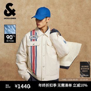 翻领廓形拼接字母图案百搭外套 羽绒服2025年新款 杰克琼斯男装 冬季