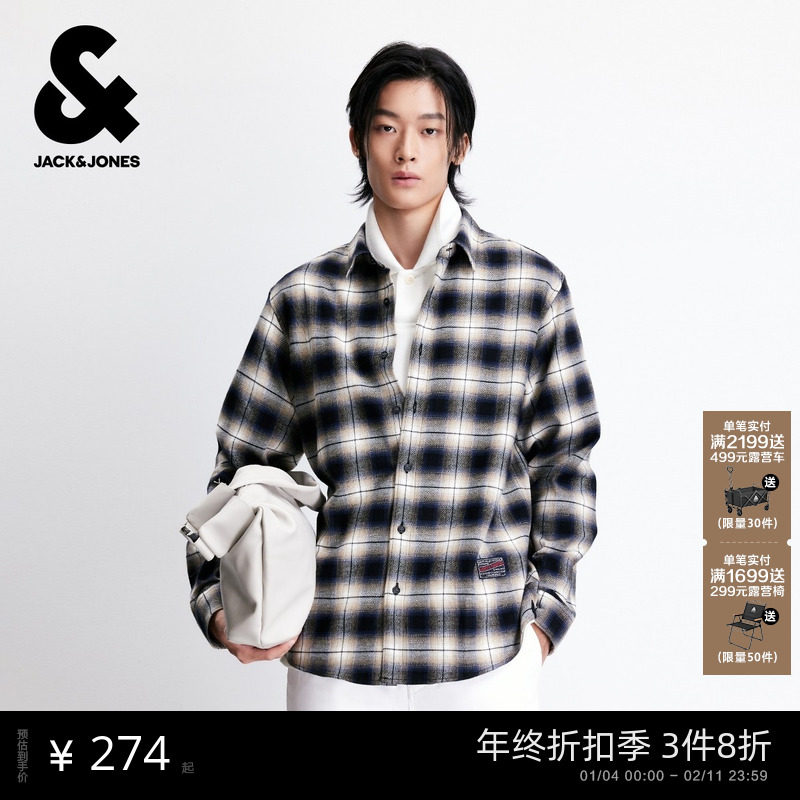 杰克琼斯男装2025年冬季新款衬衫复古蓝经典百搭纯棉上衣外套,男装,衬衫,淘宝优惠券,粉丝福利购,淘宝优惠卷