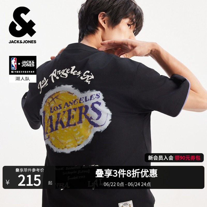 【NBA联名】杰克琼斯男装春夏新款湖人队印花短袖T恤宽松打底衫 - 实物图
