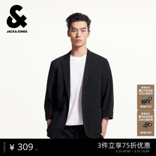 字母刺绣潮质感简约七分袖 男装 杰克琼斯春季 西服外套 启豪同款