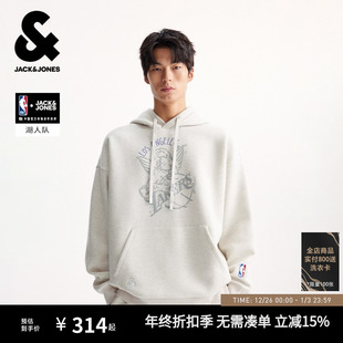 印花袋鼠兜抽绳连帽宽松上衣 新款 杰克琼斯NBA联名男装 卫衣秋季