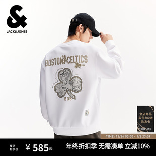 杰克琼斯NBA联名凯尔特人队男装 植绒贴布宽松圆领卫衣 秋冬新款