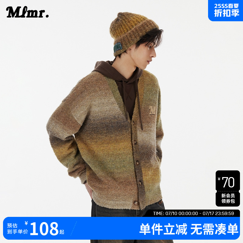 MLMR秋宽松舒适柔软V领胸前毛巾绣字母复古风针织衫毛衣男女同款
