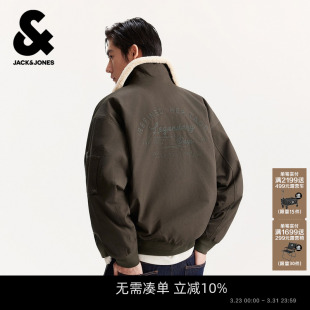 精致刺绣休闲宽松仿羊羔绒翻领棉衣棉服外套 新款 杰克琼斯男装 春季