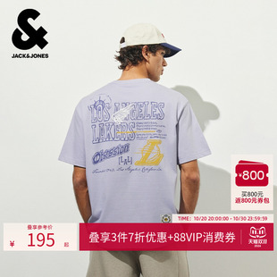 【NBA湖人队】杰克琼斯夏男装T恤短袖宽松刺绣胶印圆领226301018