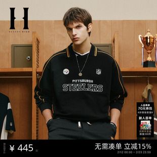 SEASON HIGH春季男装卫衣上衣宽松潮翻领匹兹堡钢人球队刺绣字母