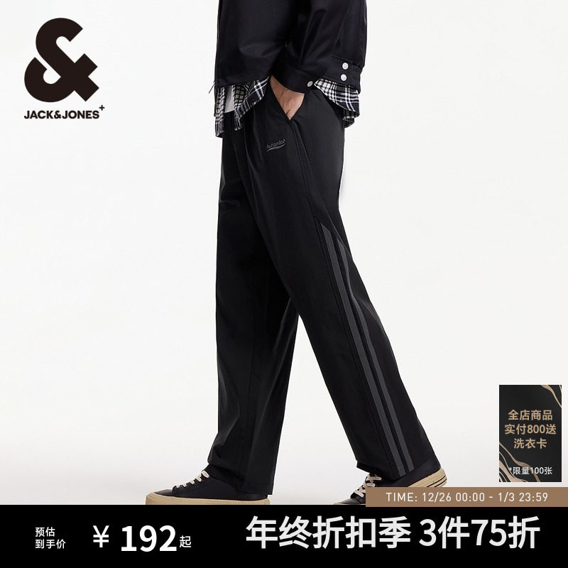 杰克琼斯男装新品宽松阔腿机车风织带伞兵裤休闲裤长裤子秋季男款