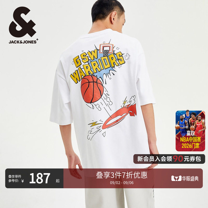 NBA联名杰克琼斯勇士刺绣T恤图片