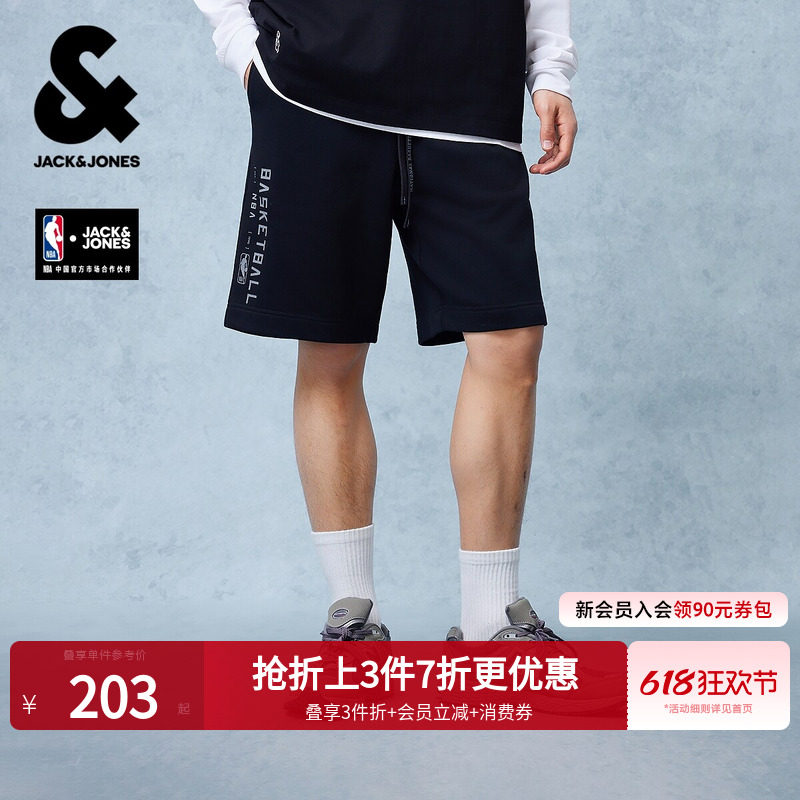 【NBA联名款】杰克琼斯男装夏季新款纯色运动卫裤宽松印花短裤