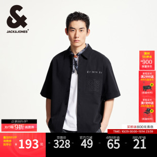 时尚 上衣男装 潮流宽松纽扣翻领刺绣图案装 衬衫 饰短袖 杰克琼斯秋季