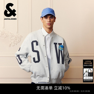 潮宽松棒球领外套 时尚 杰克琼斯NBA联名金州勇士球队男装 夹克春季