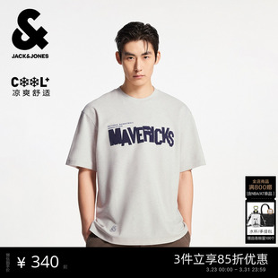字母图案贴布胶印日常休闲百搭宽松短袖 新款 T恤 春季 杰克琼斯男装