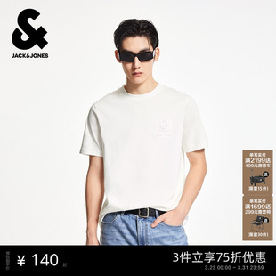 上衣男装 基础T恤短袖 胸前立体钢印潮流百搭舒适时尚 杰克琼斯春季