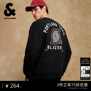 杰克琼斯NBA联名开拓者队2026年潮流男装 卫衣圆领字母上衣 春季