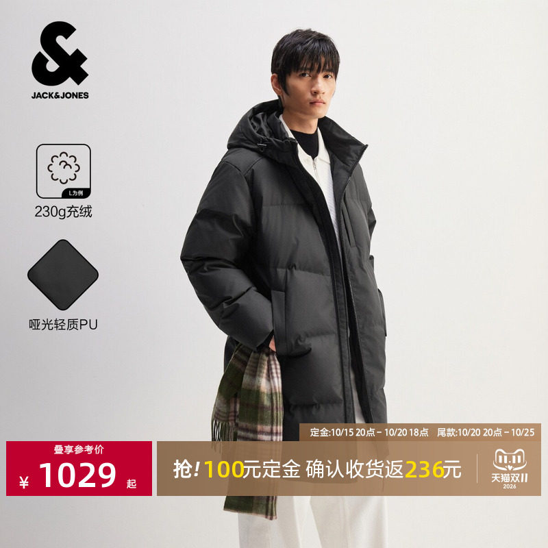 [付定返]【基础长款厚羽绒】杰克琼斯男装羽绒服复古羽绒服通勤
