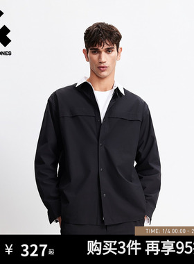 杰克琼斯衬衫外套男款2026年春季新款宽松黑色长袖衬衣上衣男装