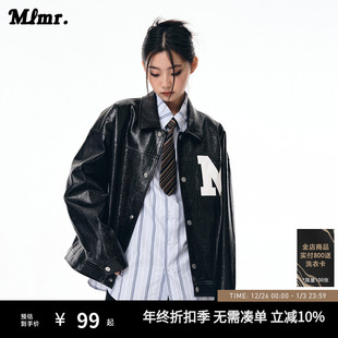 宽松仿鳄鱼纹PU潮长袖 新款 外套女士短外套皮衣夹克男 冬季 MLMR男装