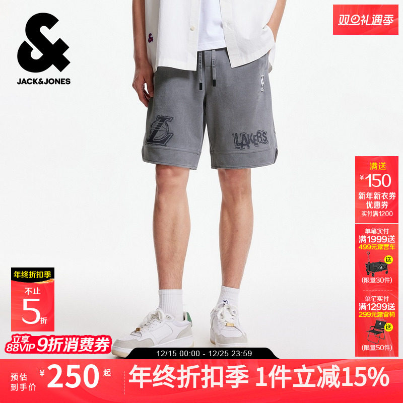 杰克琼斯NBA联名秋季男装短裤湖人队字母刺绣潮时尚运动篮球裤子