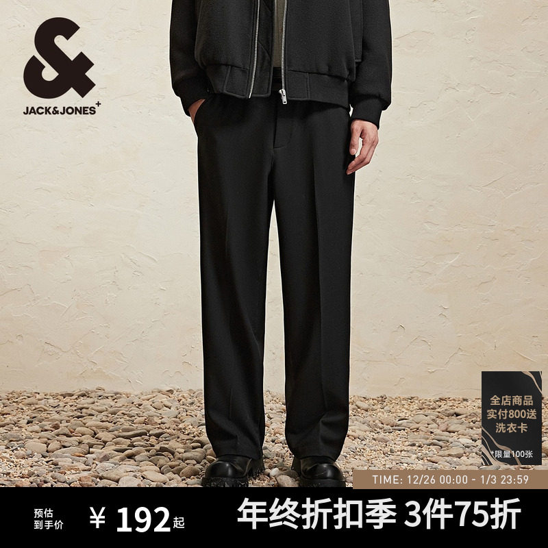 杰克琼斯男装秋季宽松阔腿裤静奢风休闲裤长裤男裤子字母刺绣男款