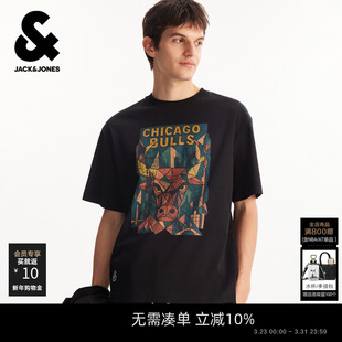 NBA联名款 款 公牛队 春季 T恤上衣图案印花简约纯棉 杰克琼斯男装