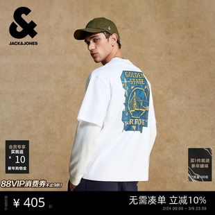杰克琼斯春季短袖T恤男装常规版型圆领NBA联名金州勇士队上衣