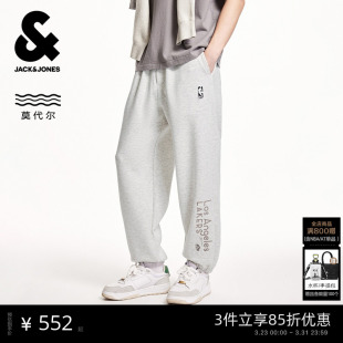 NBA联名款 卫裤 松紧刺绣图案装 饰字母长裤 子 杰克琼斯男装 裤 春季