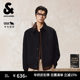 翻领呢子外套男装 质感羊髦经典 呢外套男秋新款 杰克琼斯含羊毛短款