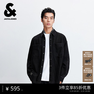 翻领黑色衬衣质感宽松上衣 潮流牛仔衬衫 杰克琼斯男装 士2026年春季