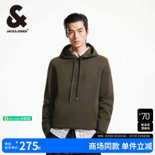 春季 杰克琼斯男装 潮百搭舒适字母刺绣抽绳连帽袋鼠口袋肌理感卫衣