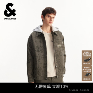 宽松衣身图案满印贴布刺绣连帽棉服 新款 杰克琼斯男装 2026春季