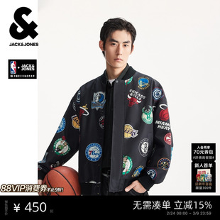 杰克琼斯NBA联名男装秋季夹克舒适百搭衣身满印潮流时尚长袖外套