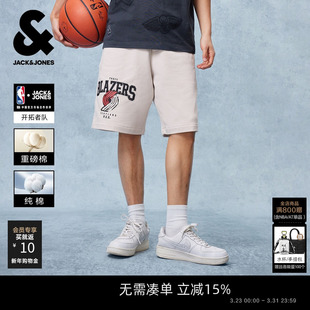 新款 春夏季 杰克琼斯男装 重磅纯棉潮宽松短裤 NBA联名开拓者队