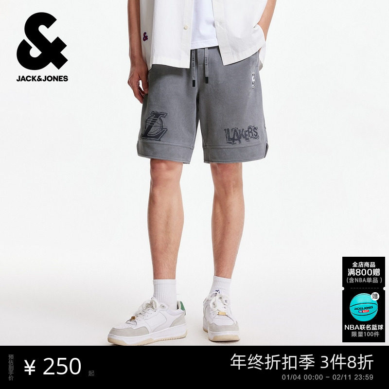 杰克琼斯NBA联名秋季男装短裤湖人队字母刺绣潮时尚运动篮球裤子