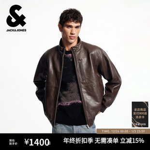 宽松立领经典 杰克琼斯男装 夹克羊皮革插袋长袖 新款 舒适上衣 士秋季