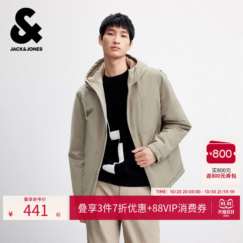杰克琼斯男装棉服冬季新款连帽可拆卸两件装保暖外套226109005潮