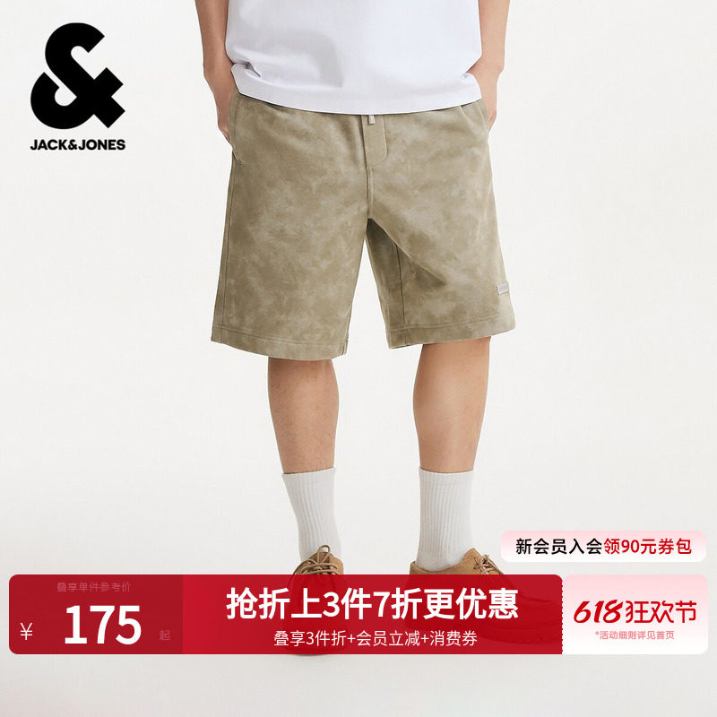 【扎染】杰克琼斯男装夏季新款短裤宽松抽绳短裤纯棉PU皮标卫裤潮