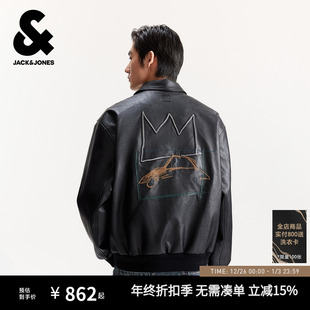 杰克琼斯男装 立体图案刺绣双向拉链宽松翻领棉衣棉服外套 秋冬新款