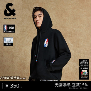 杰克琼斯NBA联名秋季男装连帽卫衣时尚立体胶印宽松休闲长袖